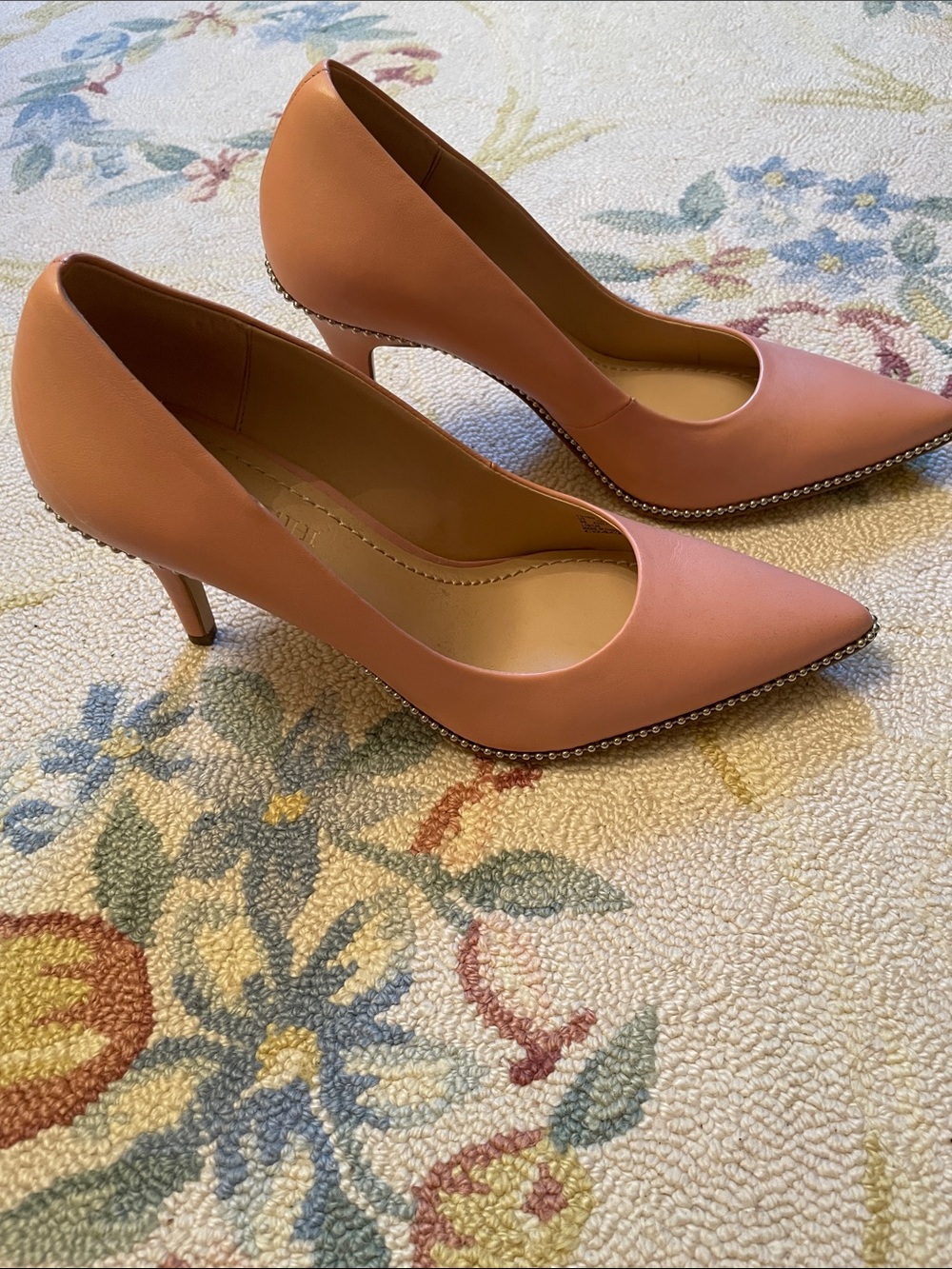 Coach Pink Pointed Toe Pumps with Studded Trim - Picture 6 of 9